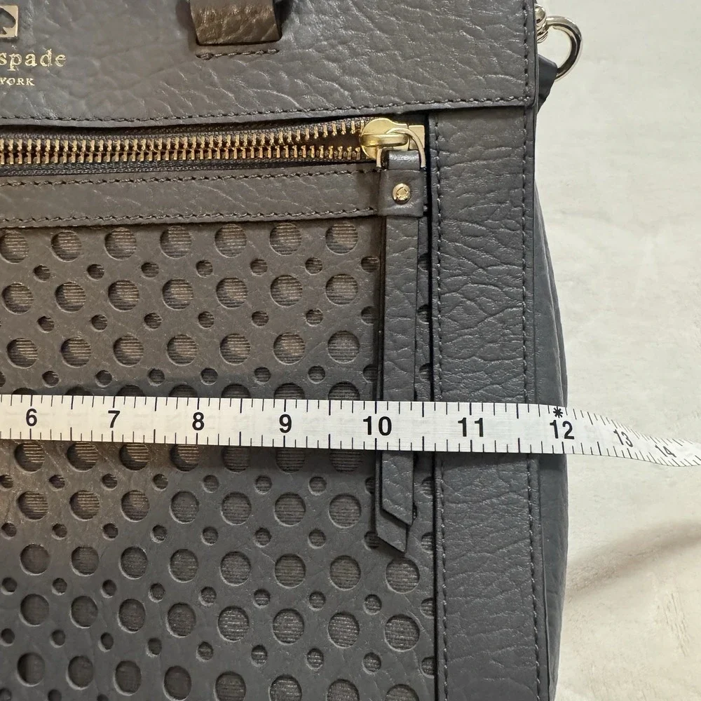 Kate Spade New York Gray Leather Satchel Crossbody Bag Perforated Purse